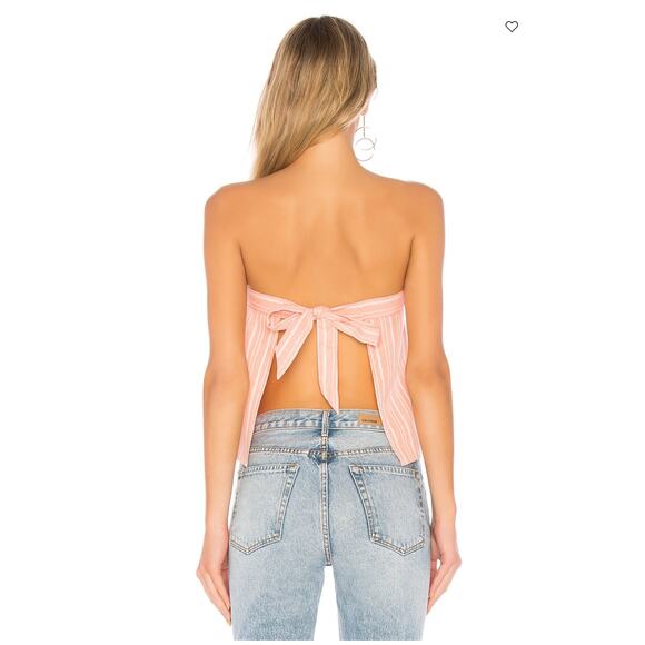 Revolve Superdown Hannah Tie Bow Back Crop Top Pink White Stripe Size Medium - Picture 7 of 13